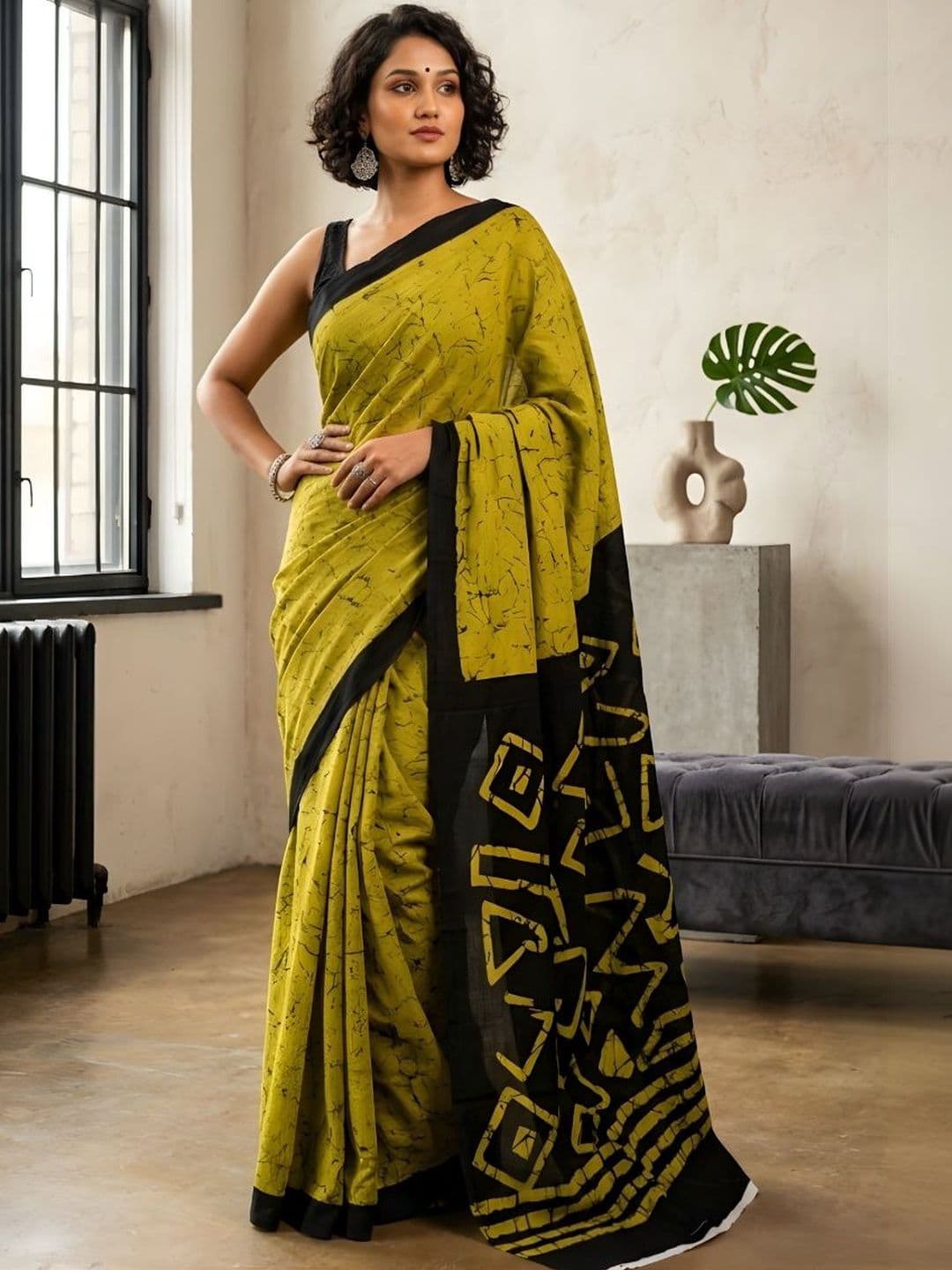 HERE&NOW Floral Pure Cotton Bagru Sarees - view 1