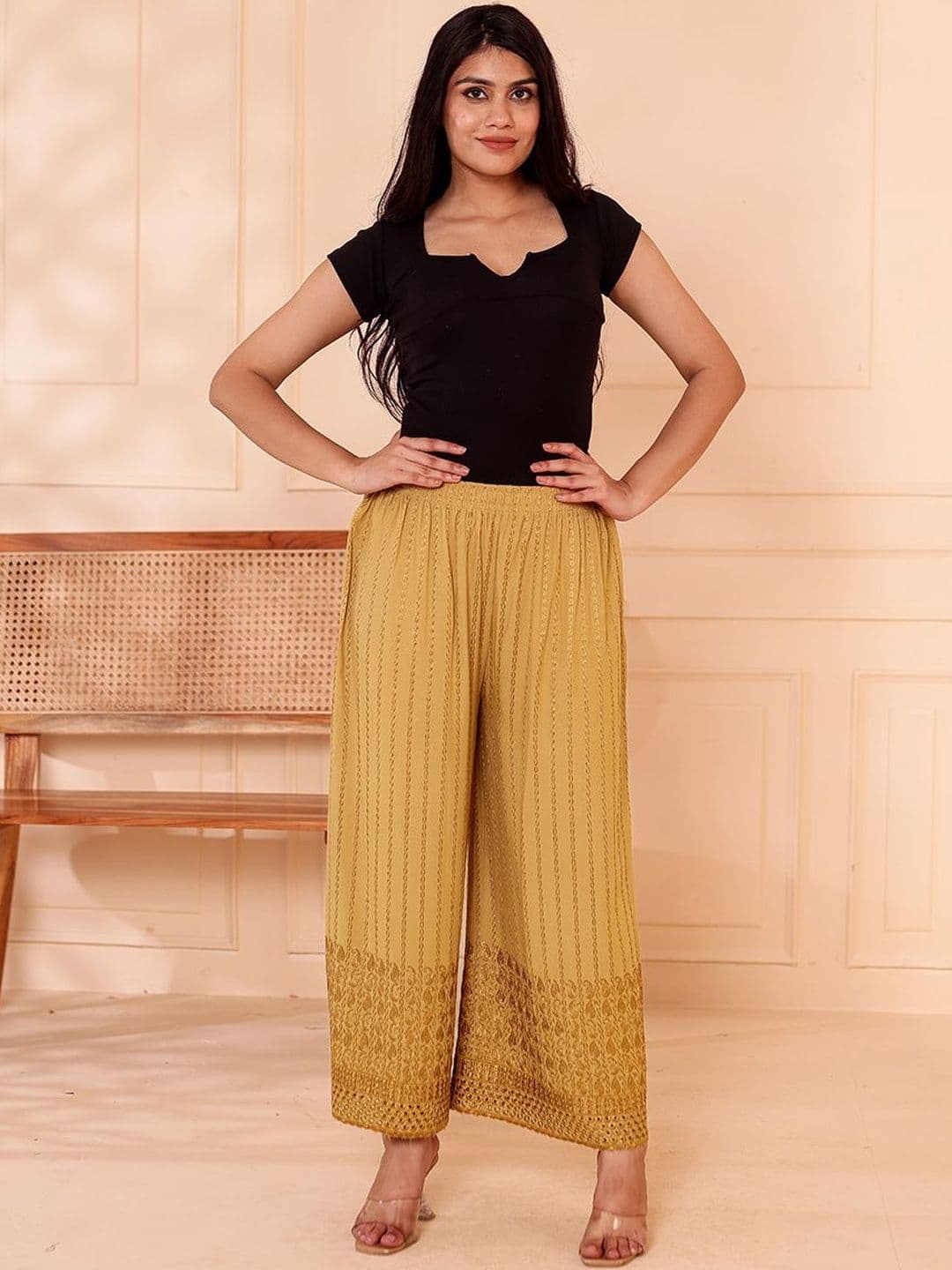 Vivika Women Ethnic Motifs Embroidered Flared Ethnic Palazzos - view 1