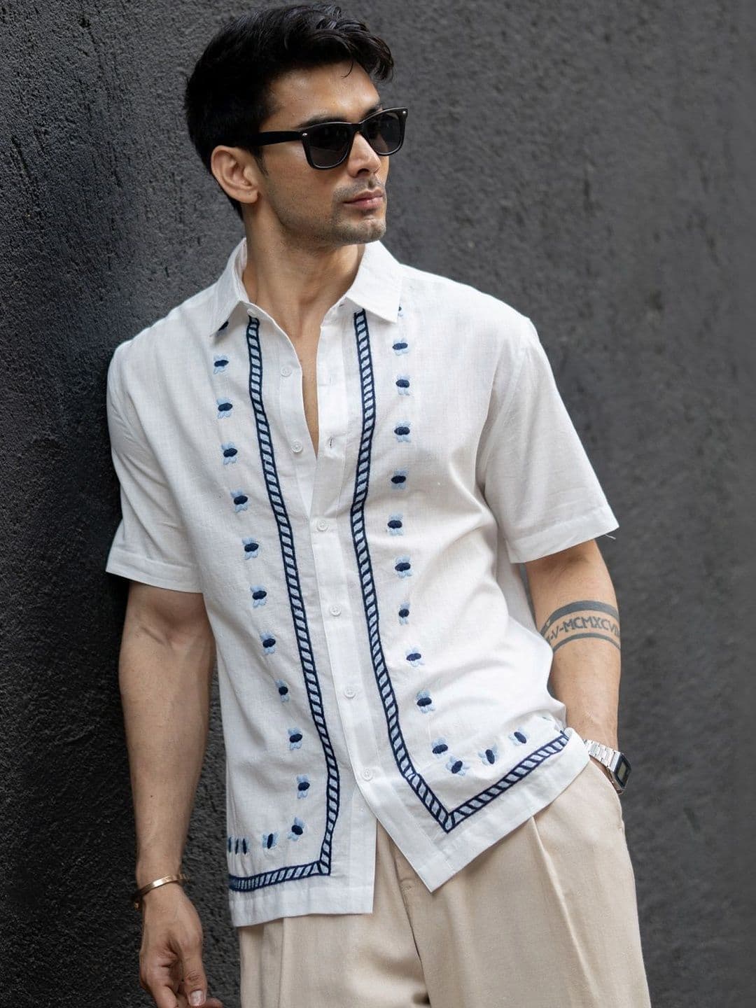 Powerlook Embroidered Spread Collar Cotton Regular Fit Casual Shirt - view 1