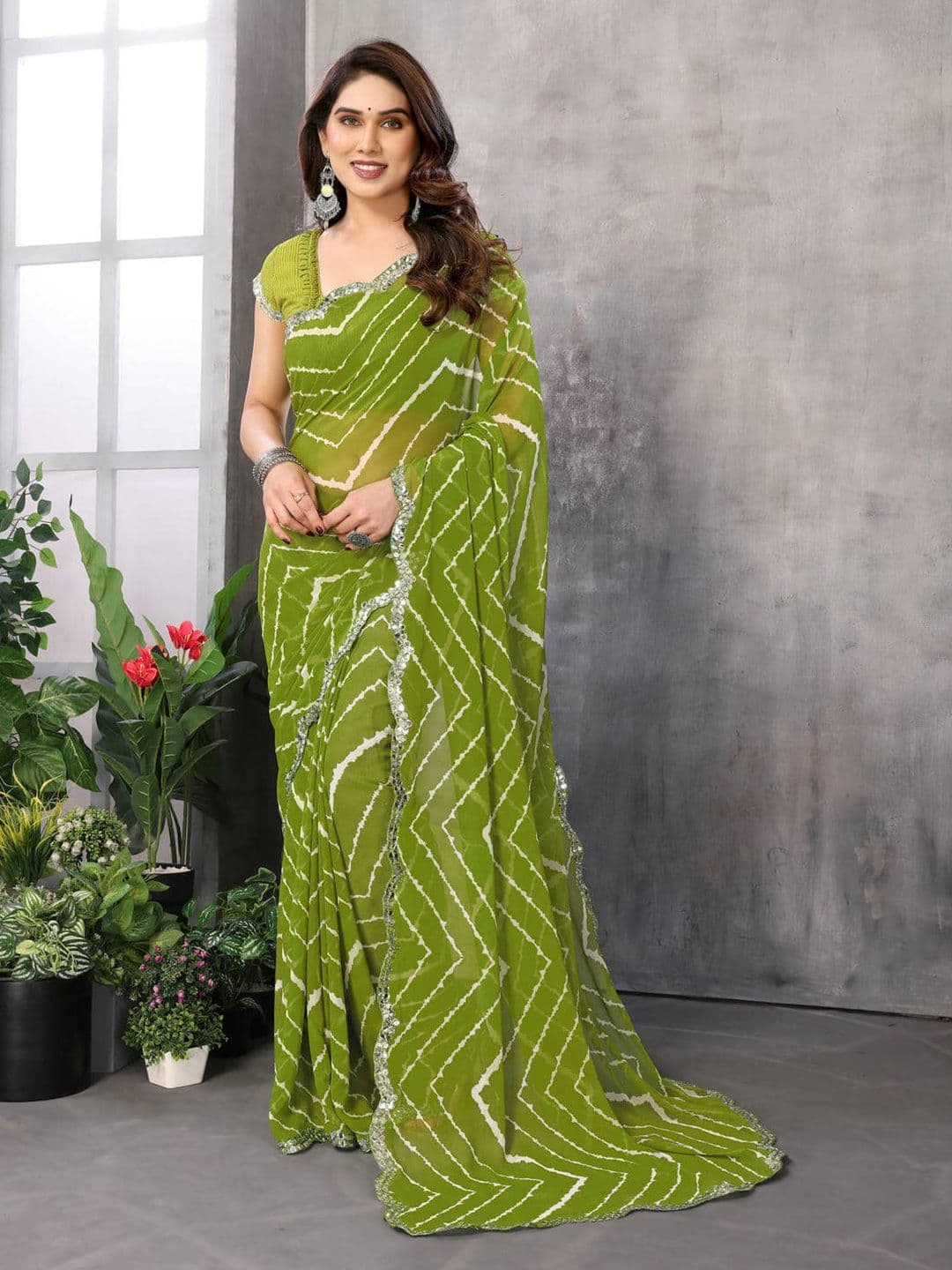 Moda Rapido Leheriya Mirror Work Poly Georgette Leheriya Saree - view 1