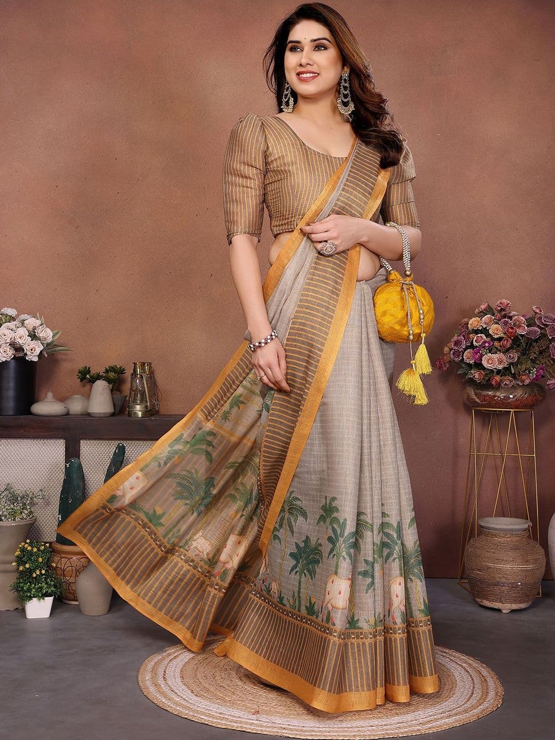 SILKWEAR Ethnic Motifs Printed Zari Silk Blend Saree - view 1