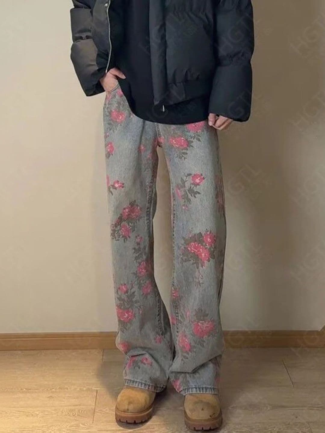 StyleCast Men Wide Leg Mid-Rise Floral Jeans - view 1