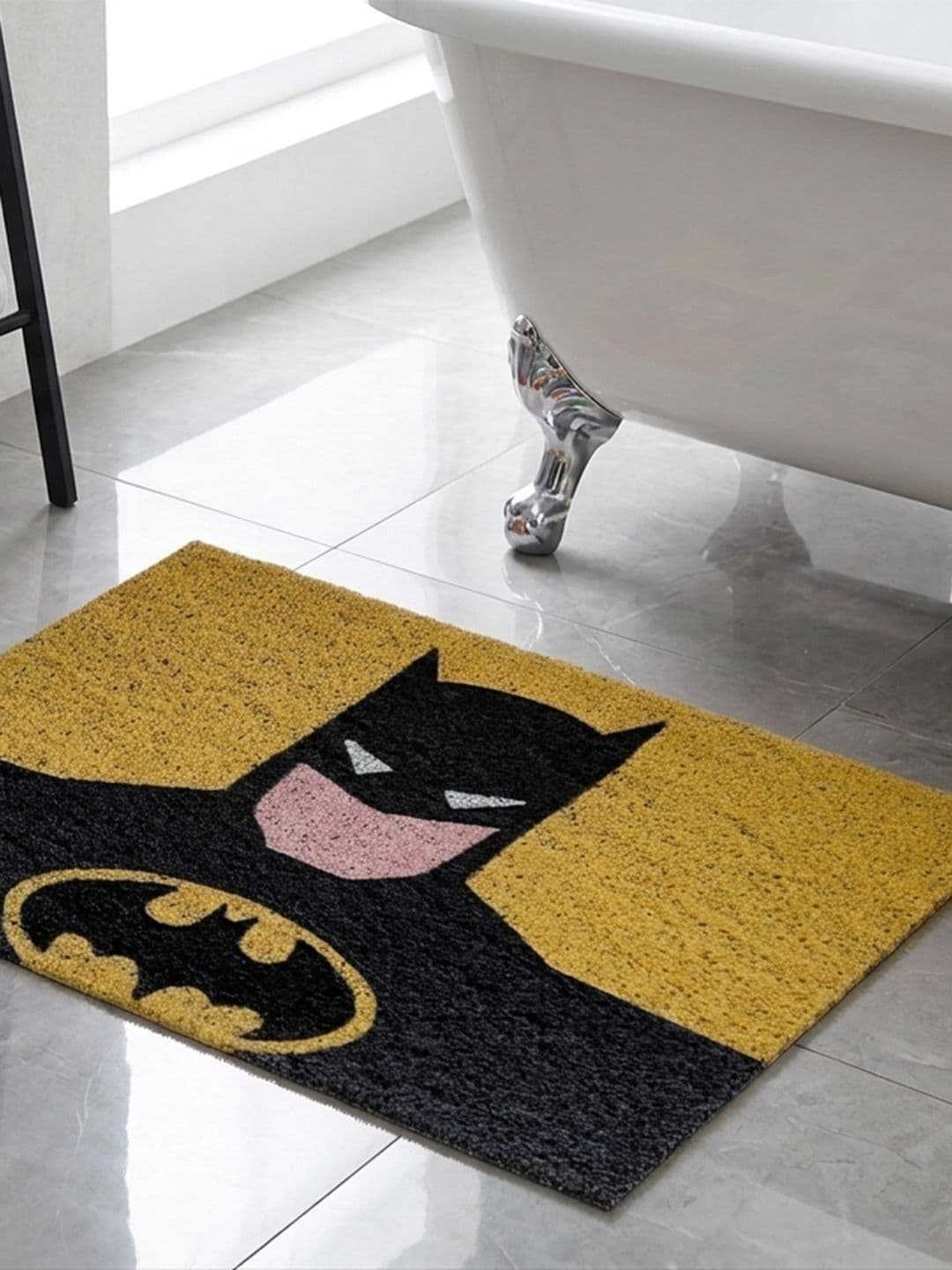 Datch Black & Yellow Batman-Patterned Rectangular Anti-Slip 110-GSM Bath Rugs - view 1