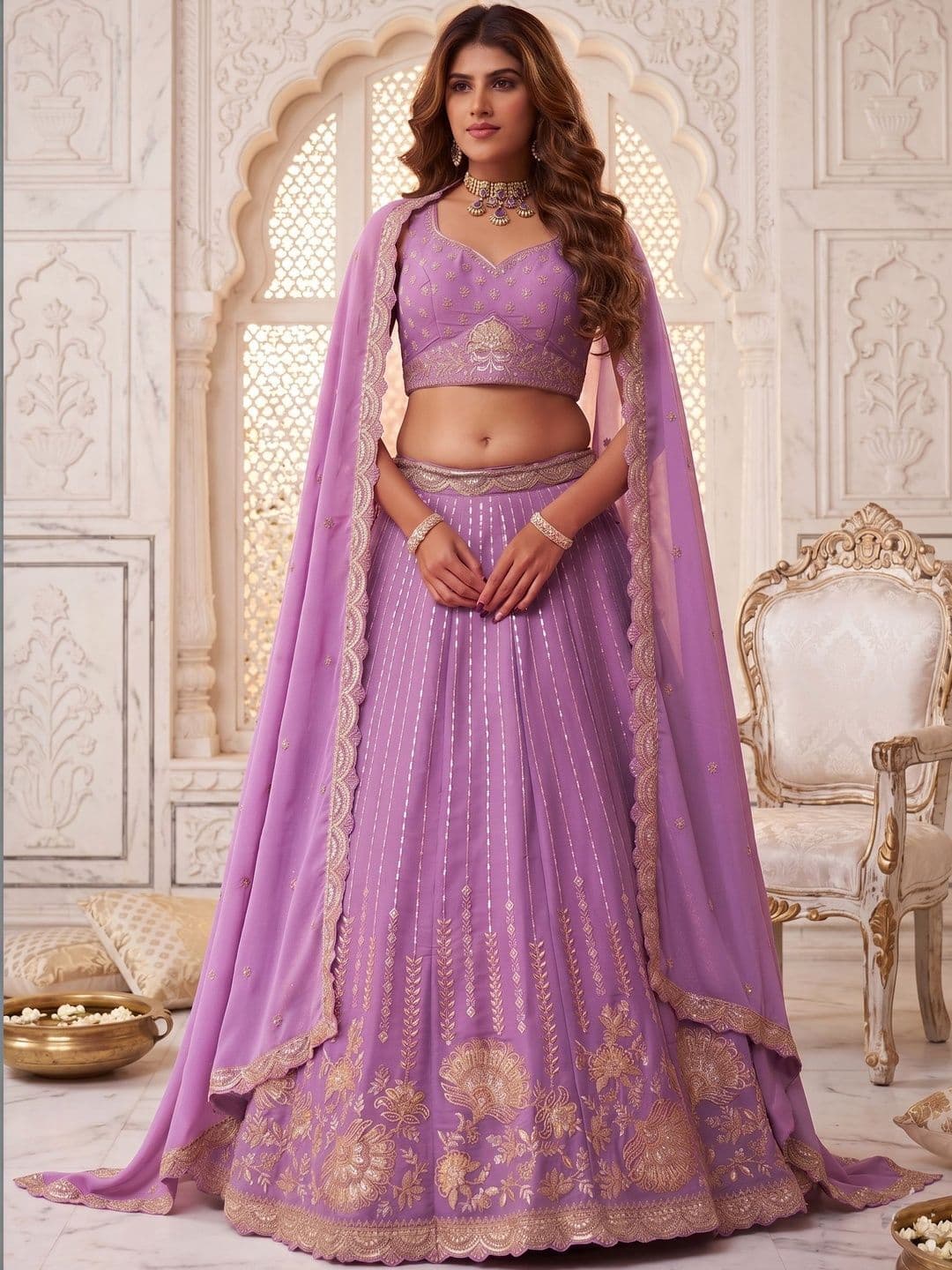 panchhi Embroidered Sequinned Semi-Stitched Lehenga & Unstitched Blouse With Dupatta - view 1