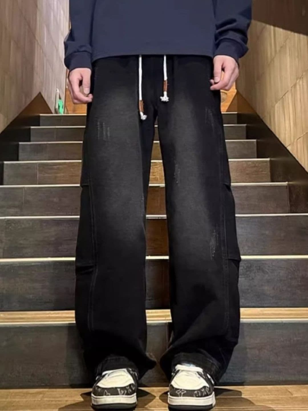 StyleCast Men Wide Leg Mid-Rise Mildly Distressed Light Fade Jeans - view 1