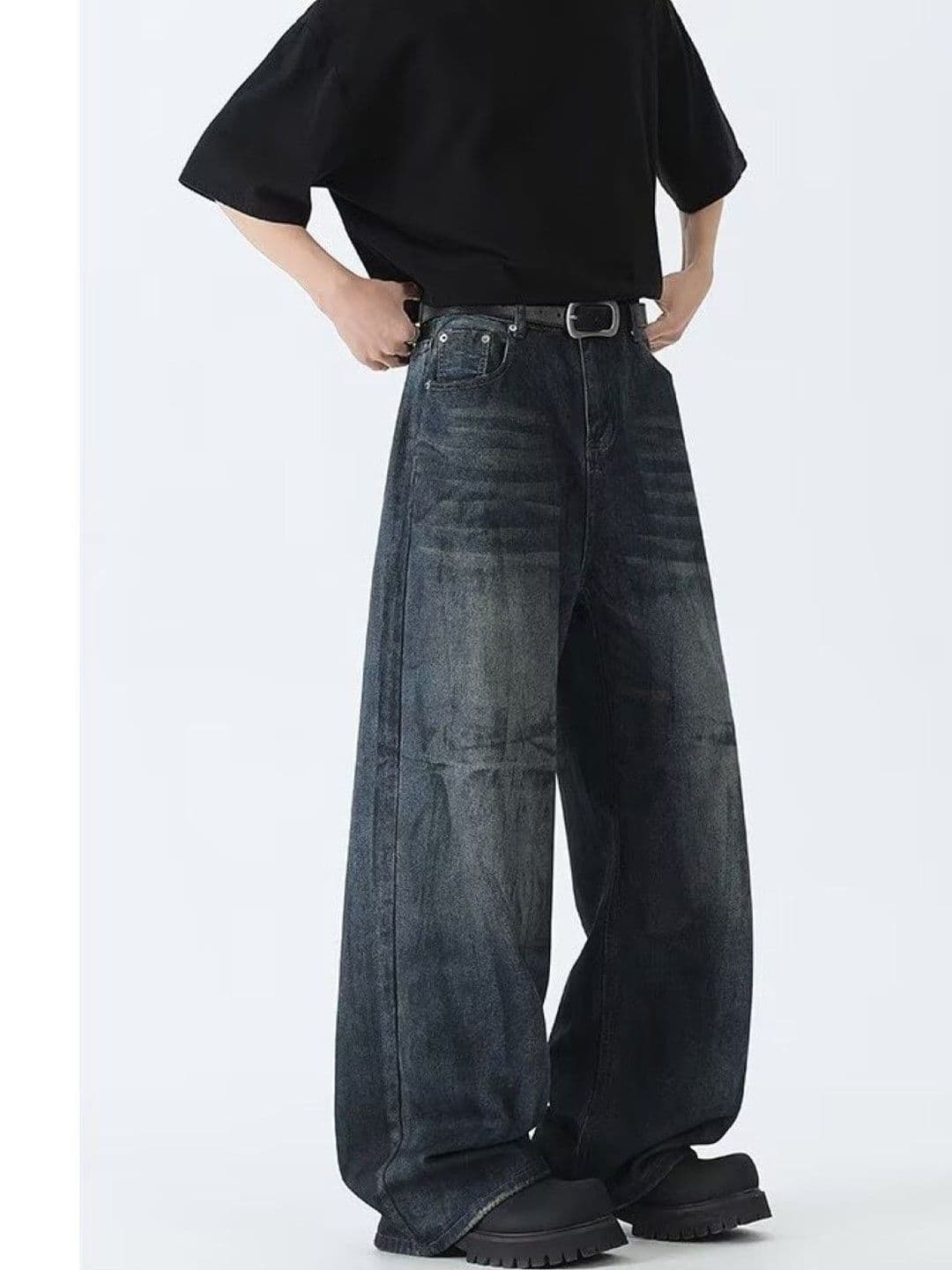 StyleCast Men Wide Leg Mid-Rise Dark Shade Jeans