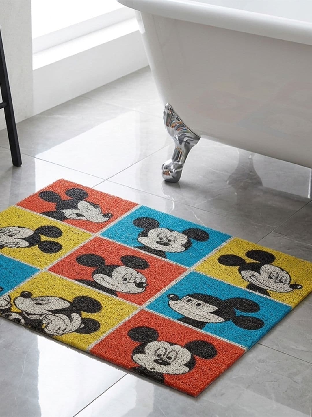 Datch Yellow & Blue Micky-Patterned Rectangular Anti-Slip 110-GSM Bath Rugs - view 1