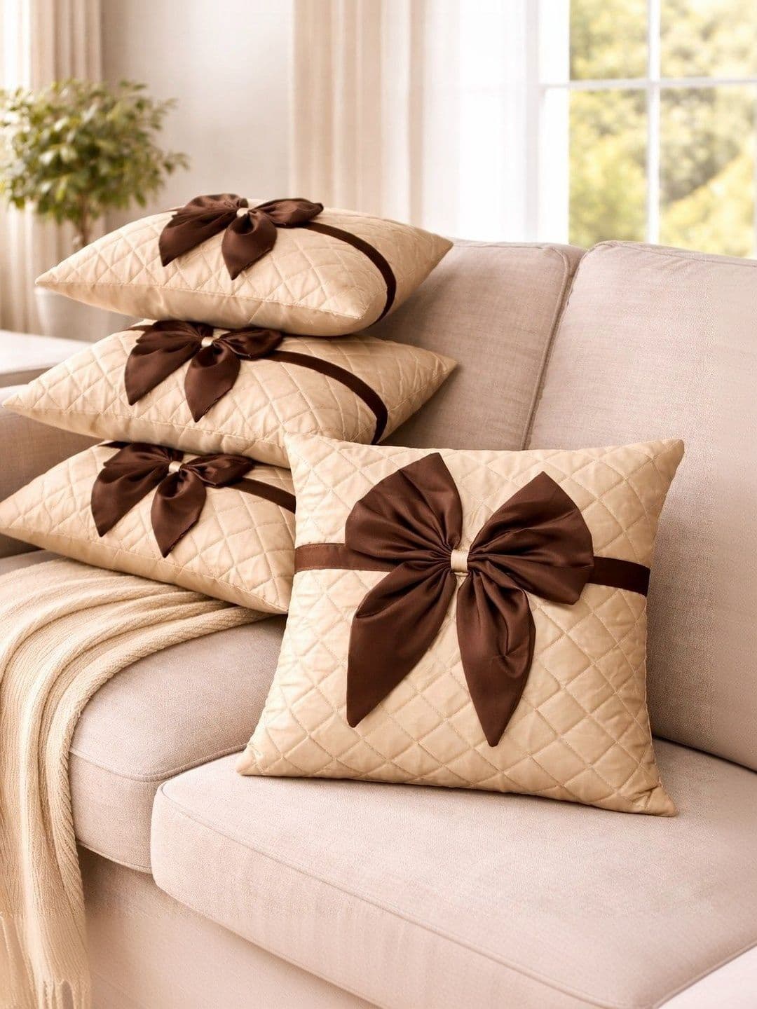 LOFEY Beige Set of 5 Satin Square Cushion Covers - view 1