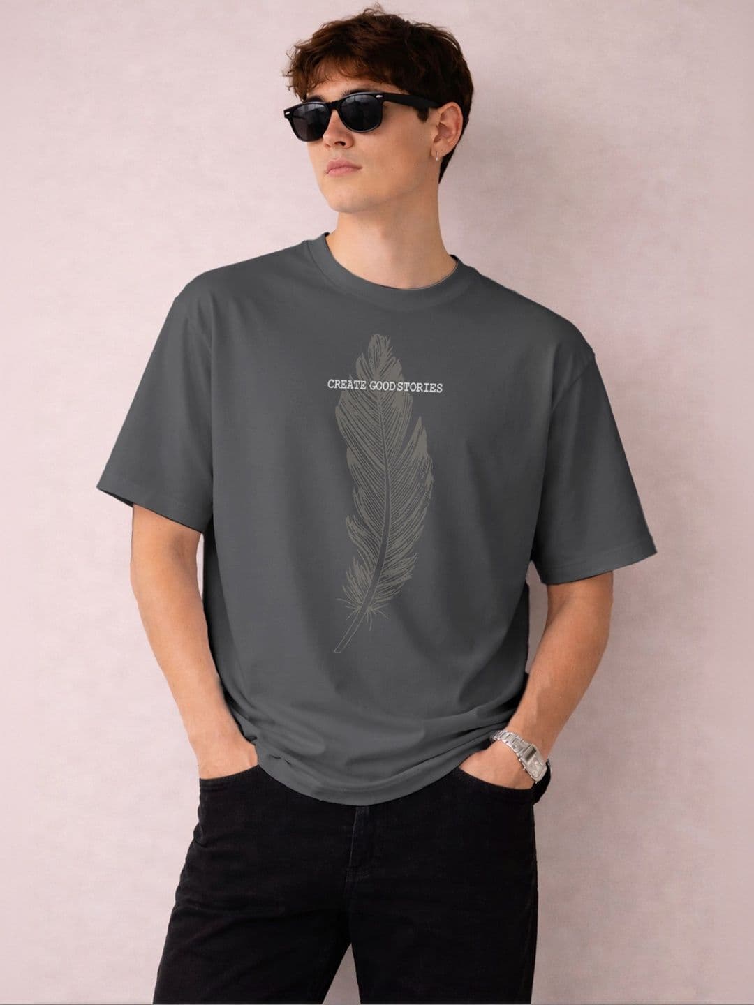The Roadster Lifestyle Co Men Printed Organic Cotton Oversized Tshirt - view 1