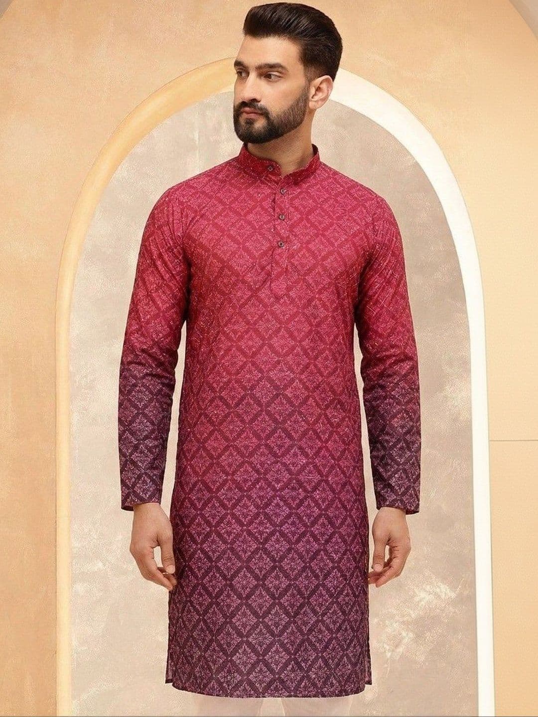 VELKYNOX Men Geometric Printed Kurta - view 1