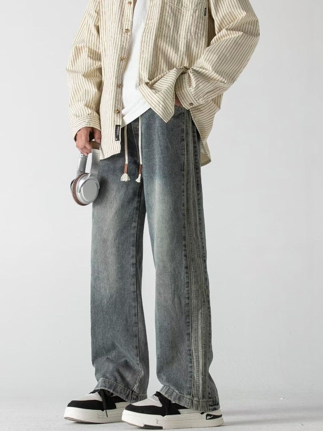 StyleCast Men Wide Leg Mid-Rise Heavy Fade Jeans - view 1
