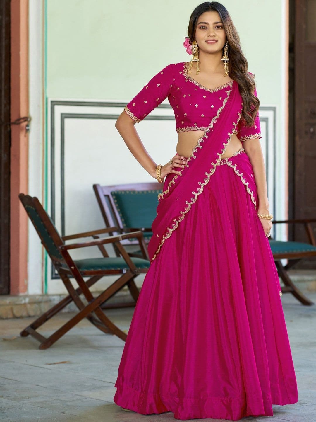 LOOKNBOOK ART Embellished Ready to Wear Lehenga & Unstitched Blouse With Dupatta - view 1