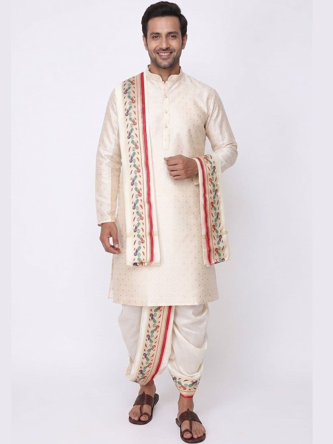RAMESHWARAM FABRICS Self Design Mandarin Collar Sherwani Set - view 1