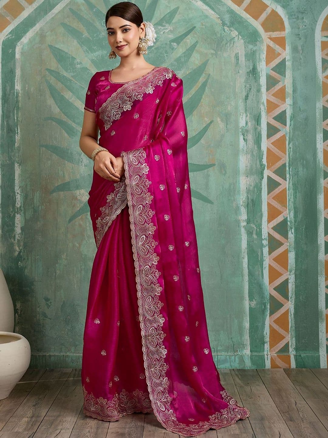 all about you Ethnic Motifs Embroidered Organza Heavy Work Saree - view 1