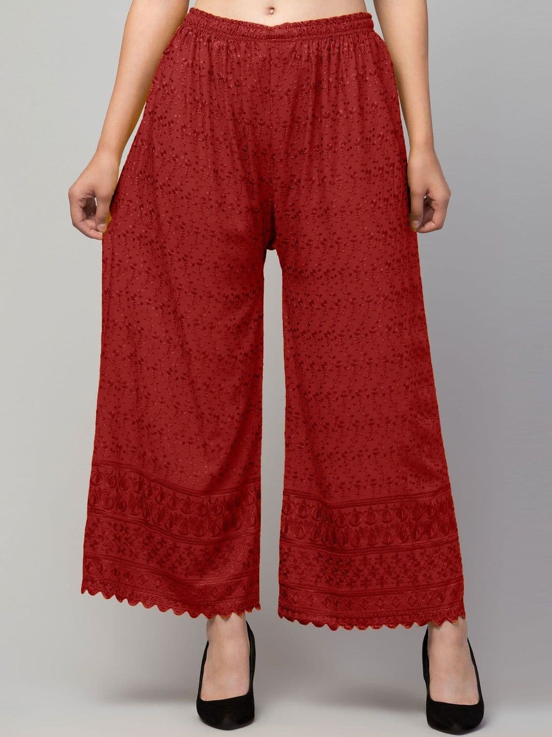 SHAUKIYA Women Ethnic Motifs Embroidered Flared Knitted Ethnic Palazzos - view 1