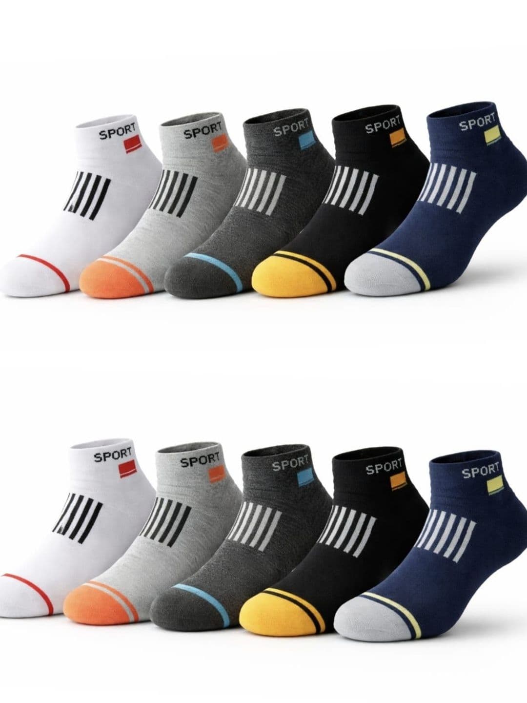 GARUN Men Pack of 10 Cotton Blend Colourblocked Ankle Length Socks - view 1