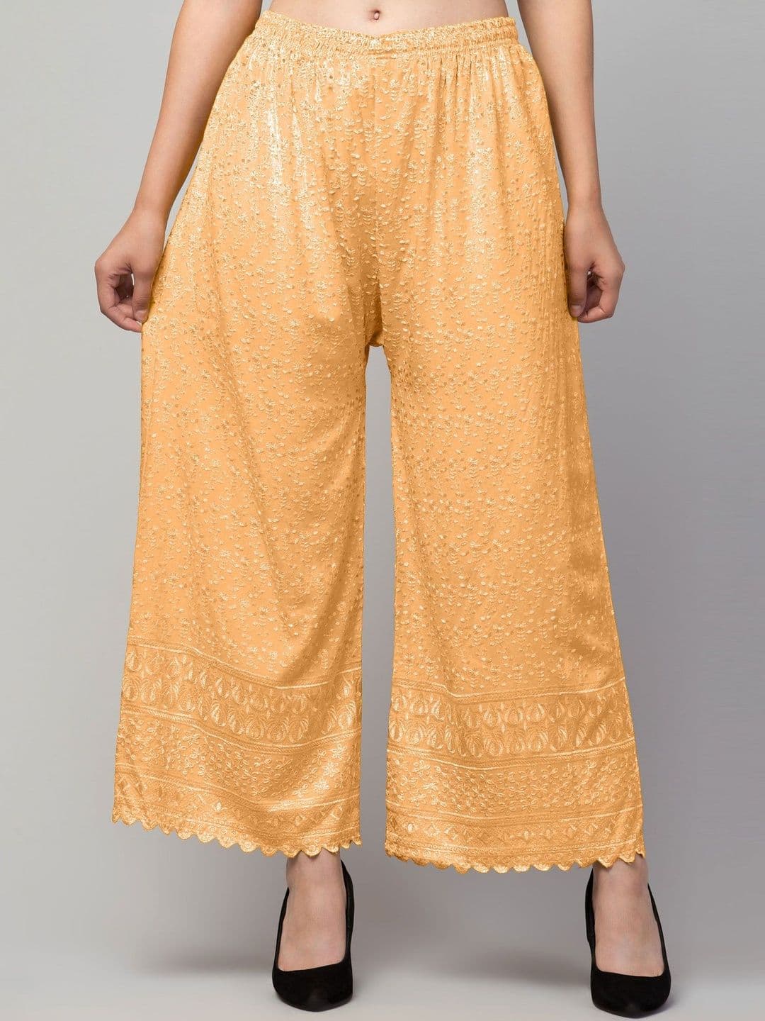 SHAUKIYA Women Ethnic Motifs Embroidered Flared Knitted Ethnic Palazzos - view 1