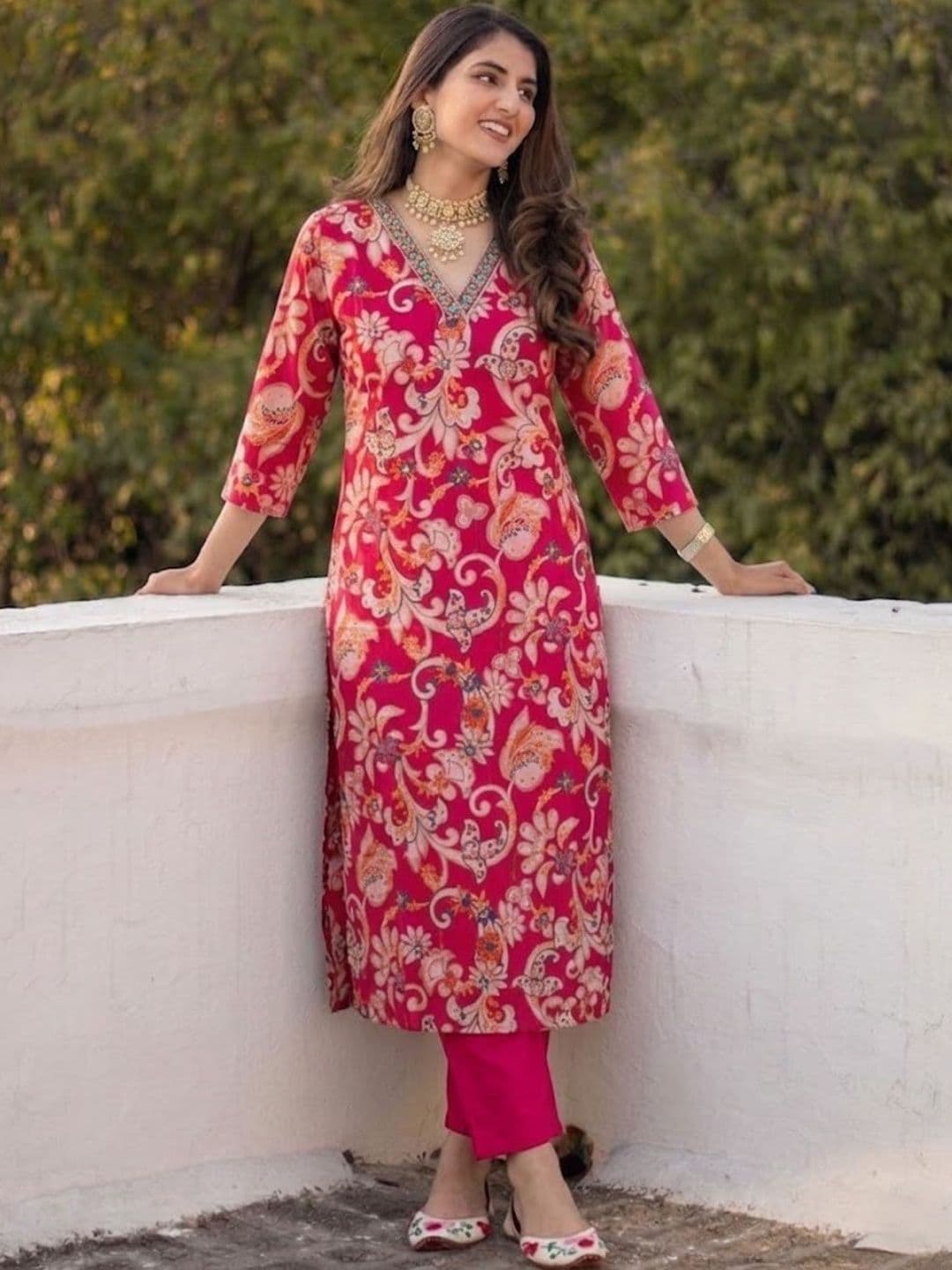 MYRIE Women Ethnic Motifs Printed Regular Thread Work Kurta with Trousers - view 1