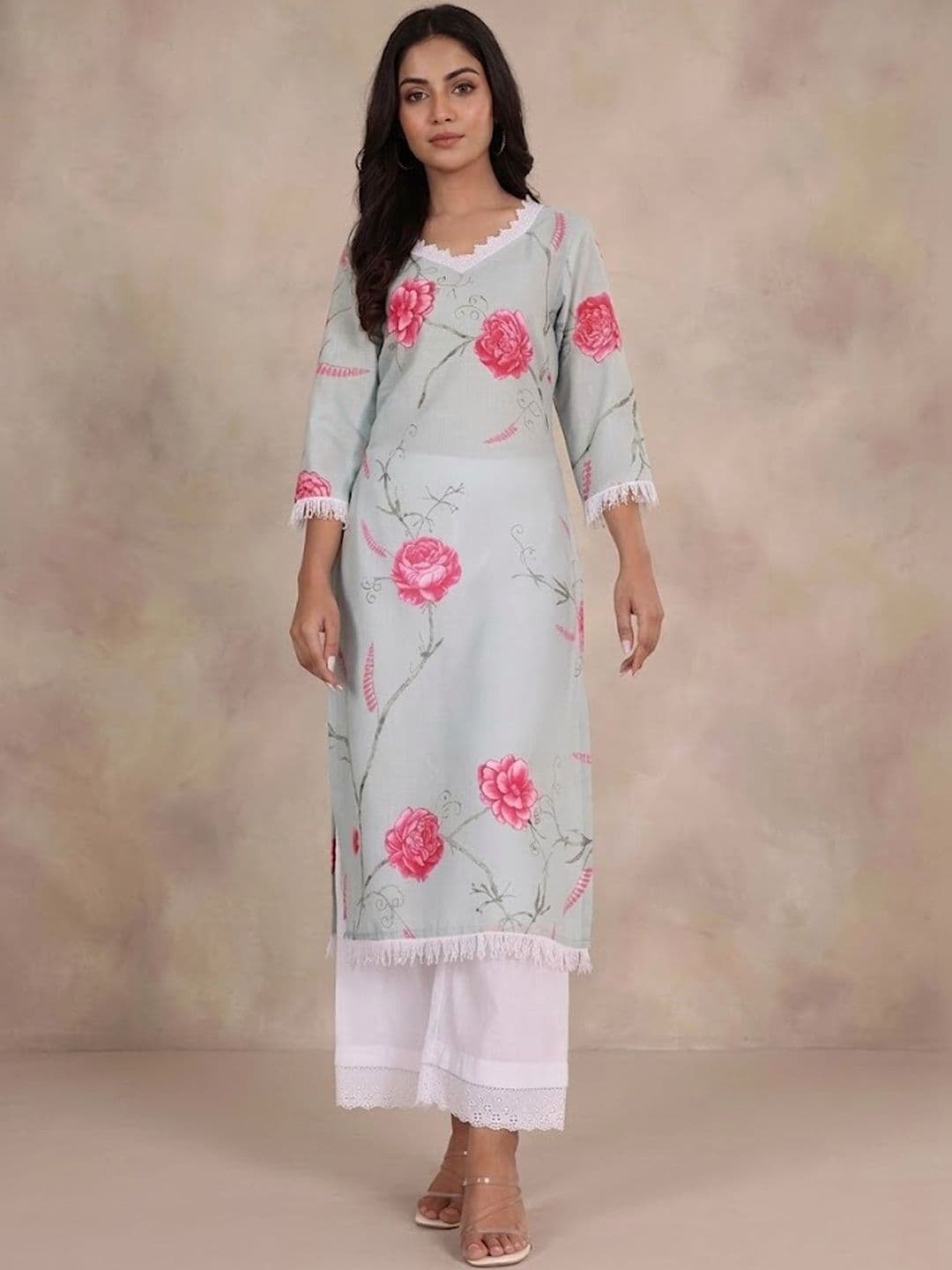 Navibhu Classic Ethnic Print Cotton Straight-Fit Floral Printed Floral Kurta - view 1
