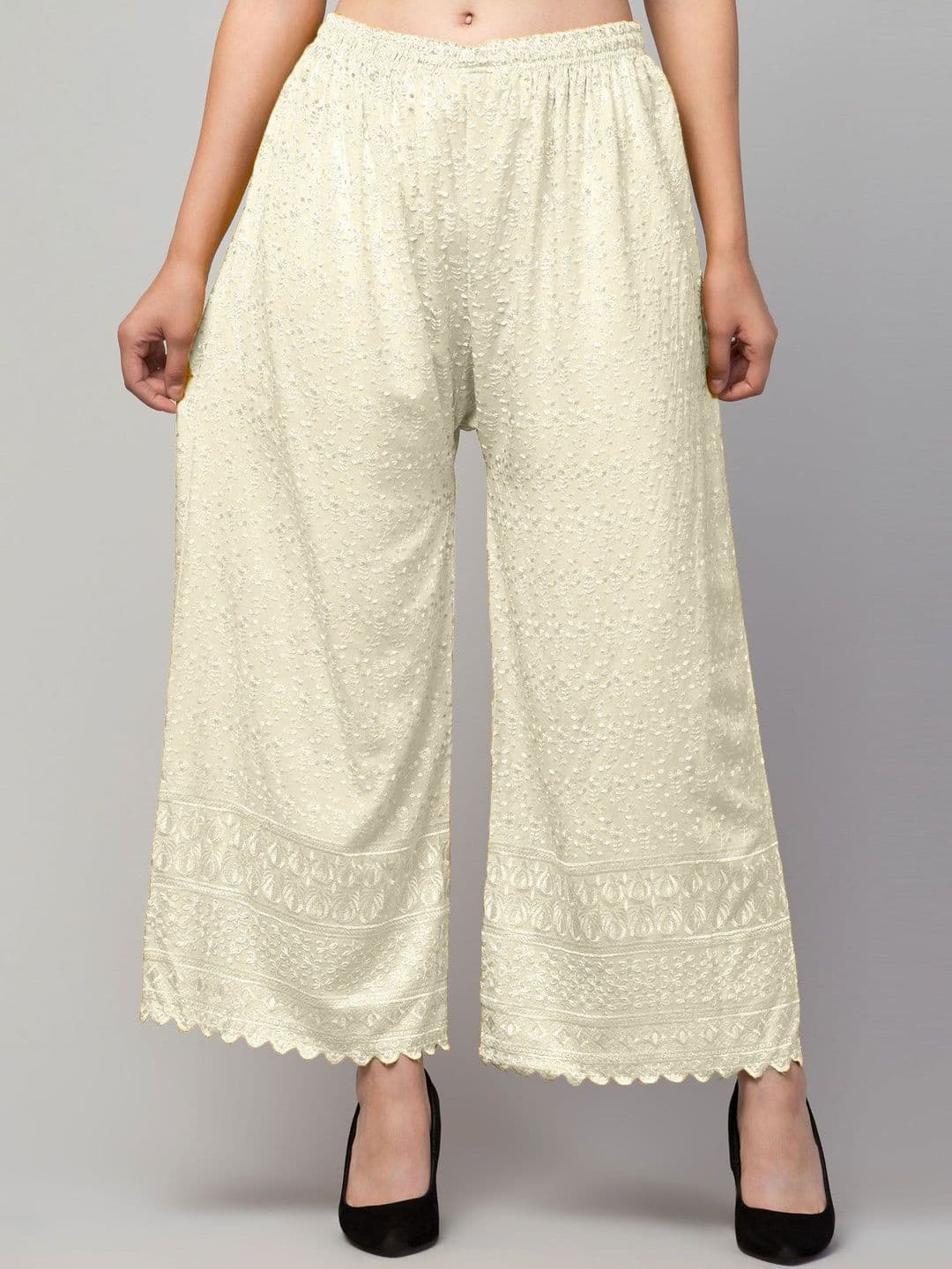 SHAUKIYA Women Ethnic Motifs Embroidered Flared Knitted Ethnic Palazzos - view 1