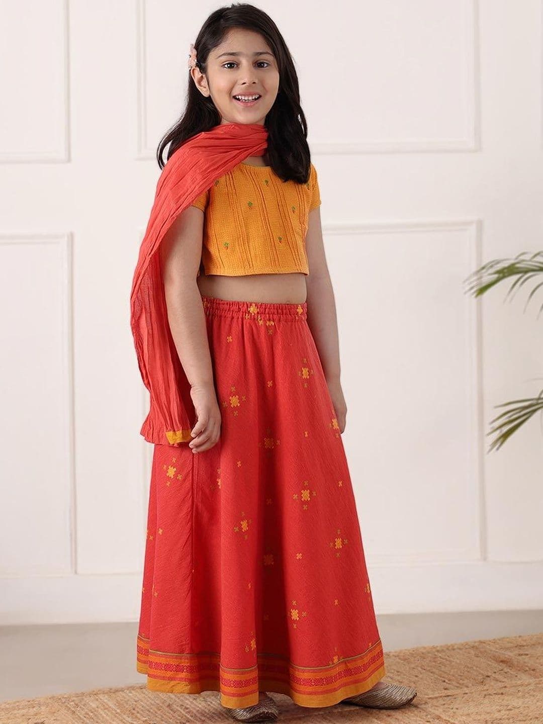 Fabindia Girls Embroidered Ready to Wear Lehenga & Blouse With Dupatta - view 1