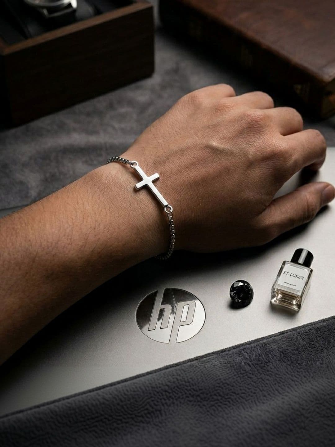 Nitant Men Silver-Plated Cross Link Bracelet - view 1