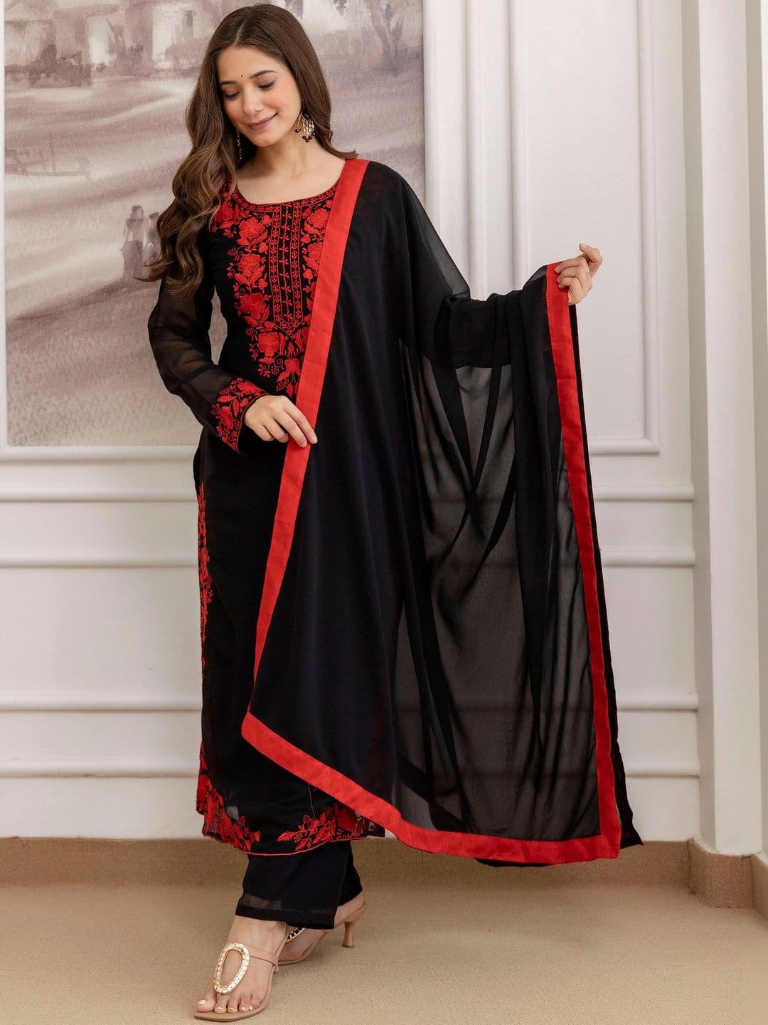 all about you Women Ethnic Motifs Embroidered Regular Thread Work Kurta with Trousers & With Dupatta - view 1