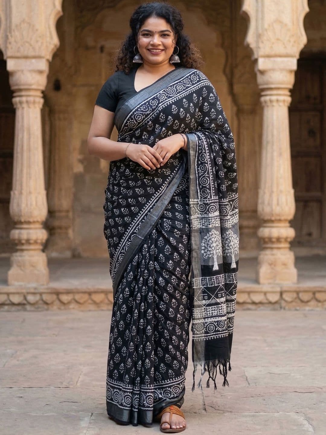 KALINI Ethnic Motifs Printed Block Print Saree - view 1