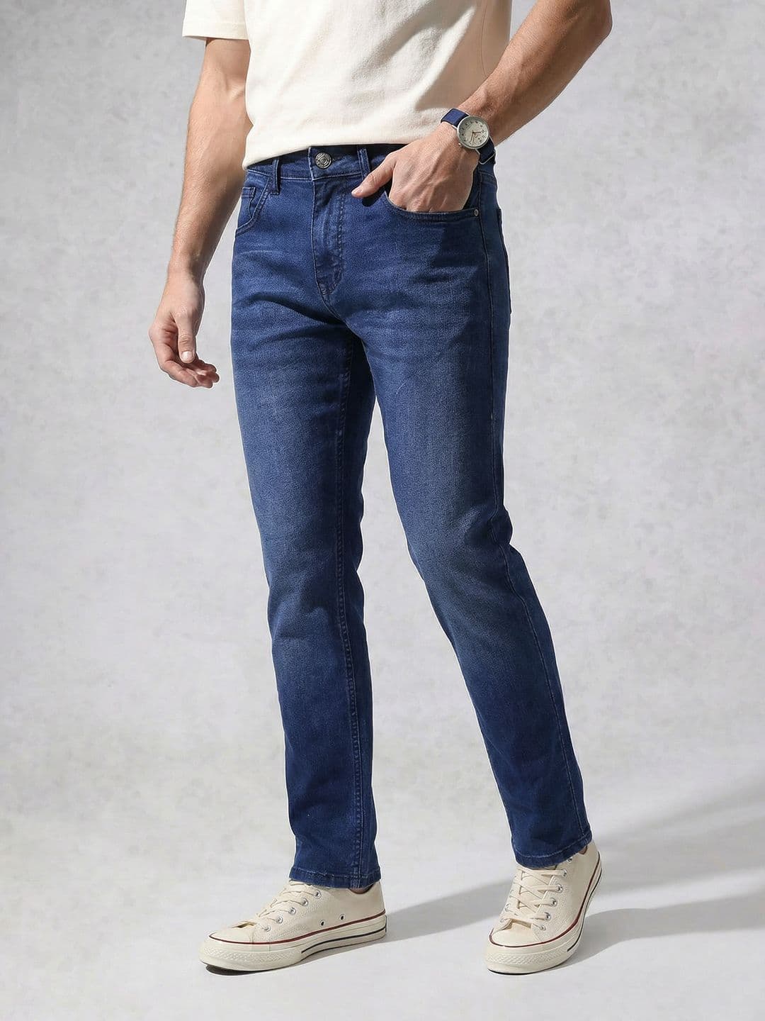WROGN Men Slim Fit Mid-Rise Light Fade Stretchable Jeans - view 1