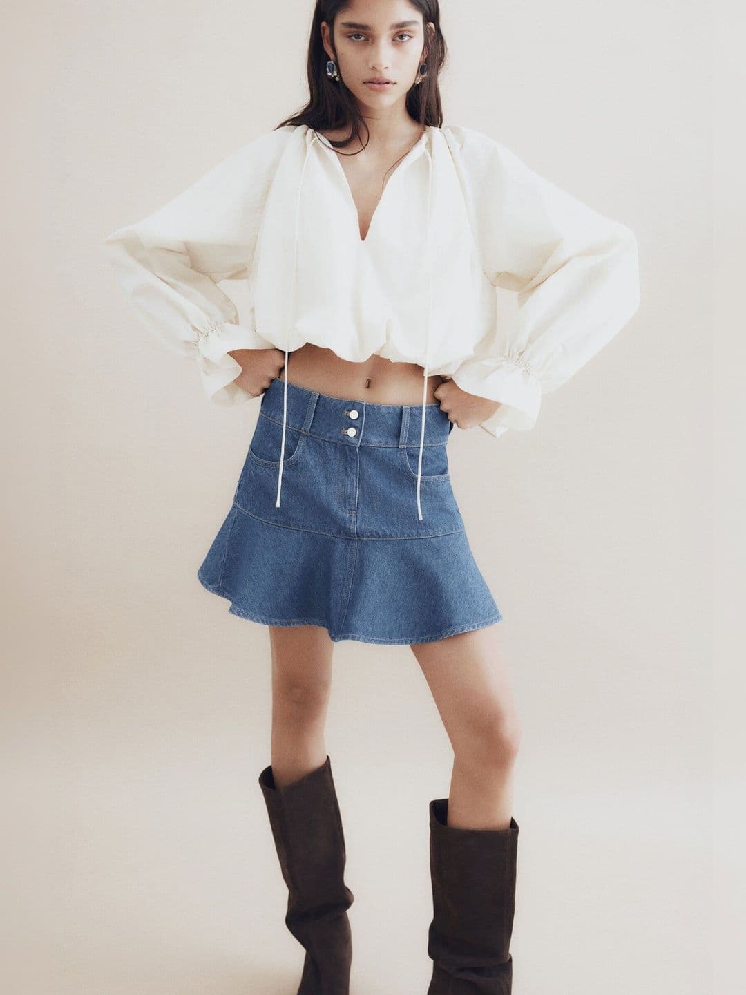 H&M Flounced Denim Mini Skirt - view 1