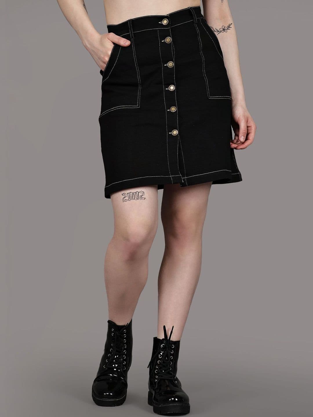 Roadster Women Denim Front Slit Above Knee Straight Skirt - view 1