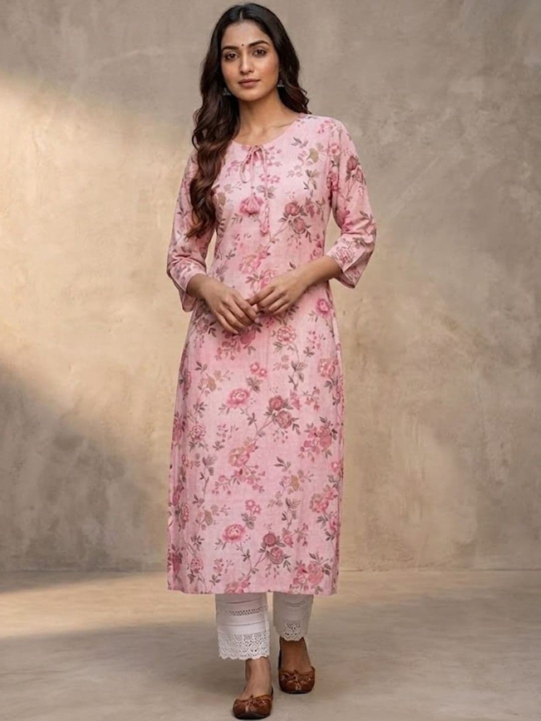 Navibhu Printed Cotton Office-Wear Floral Printed Floral Kurta - view 1