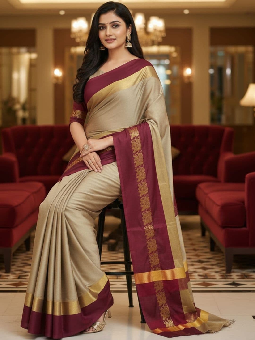 Anouk Rustic Ethnic Motifs Woven Design Zari Kanjeevaram Saree & Unstitched Blouse Piece - view 1