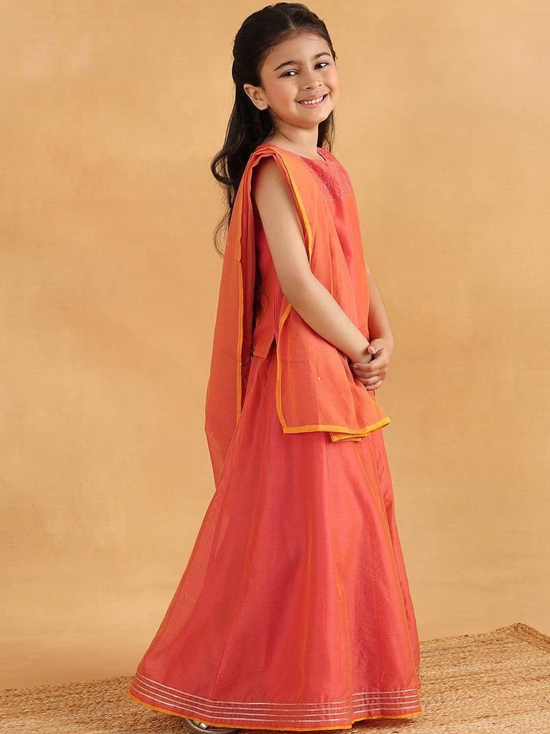 Fabindia Girls Embellished Sequinned Ready to Wear Lehenga & Blouse With Dupatta - view 1
