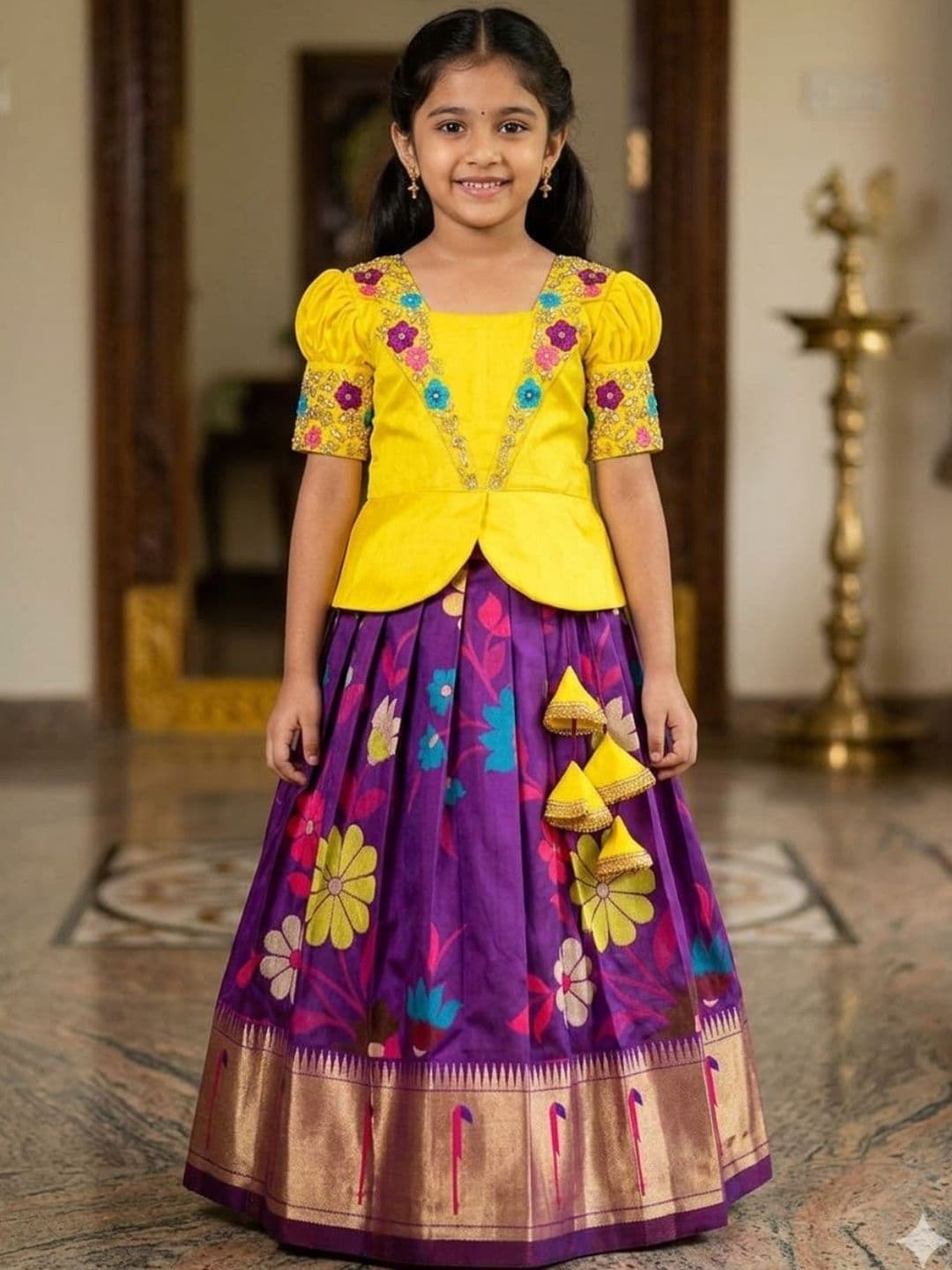 BAESD Girls Embroidered Thread Work Ready to Wear Lehenga & - view 1