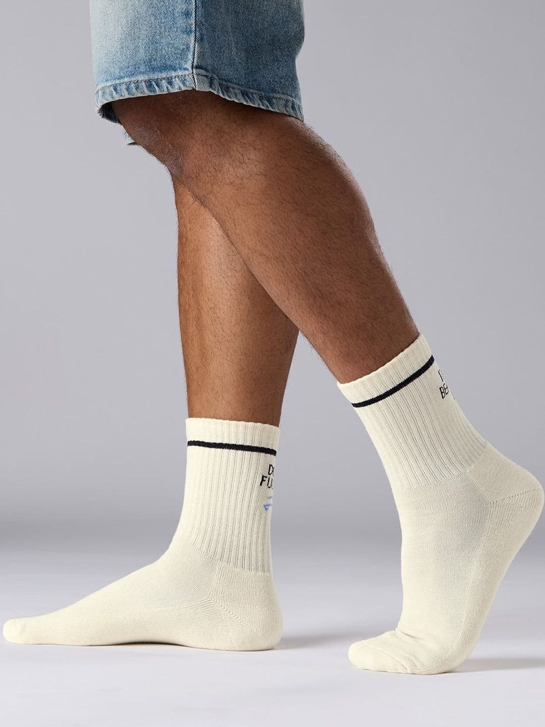 The Souled Store Unisex White Black Fun font Crew Length Socks - view 1