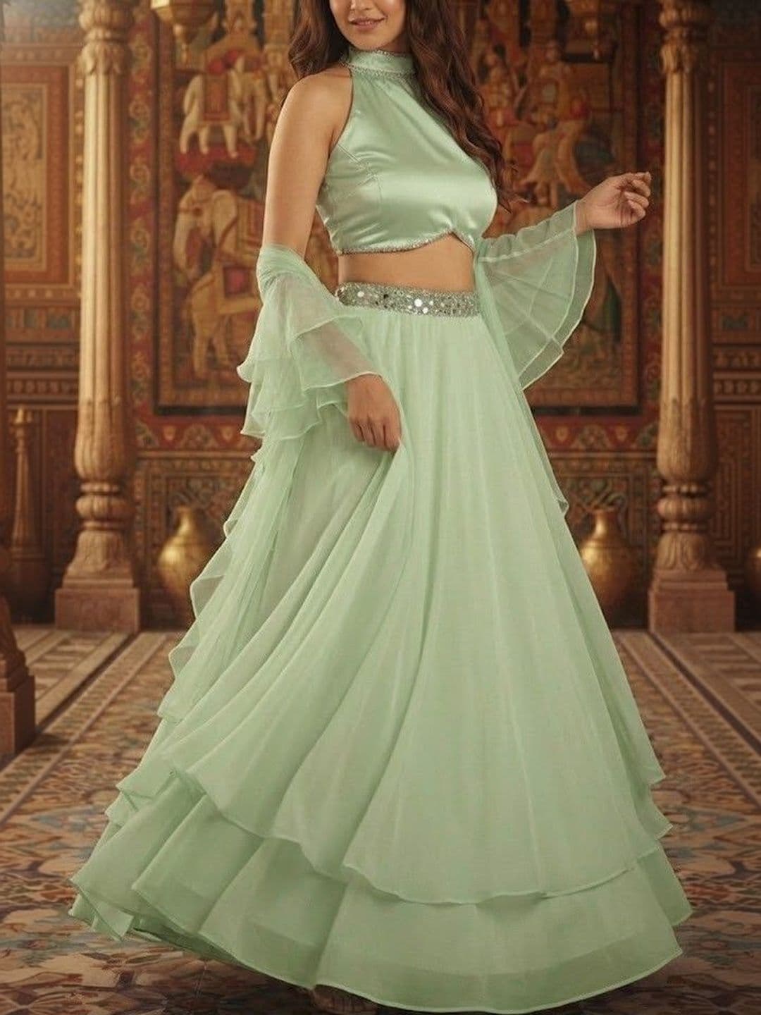 Magnetism Sequinned Semi-Stitched Lehenga & Blouse With Dupatta - view 1