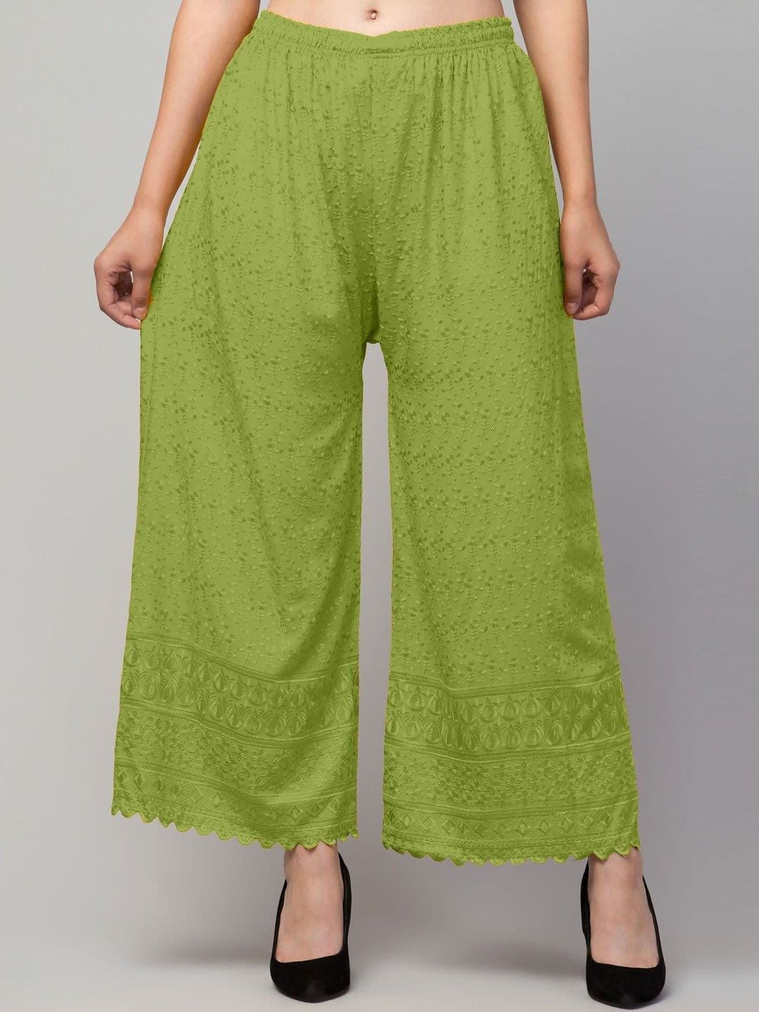 SHAUKIYA Women Ethnic Motifs Embroidered Flared Knitted Ethnic Palazzos - view 1