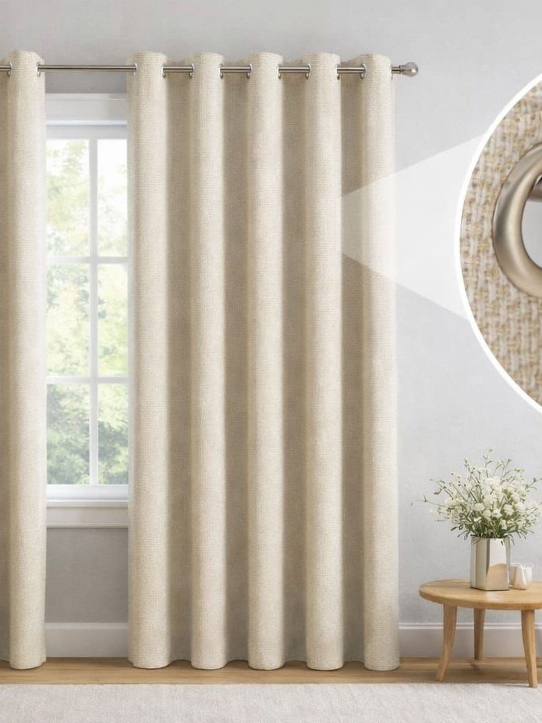 Aura Cream-Coloured Set of 2 Long Door Curtain - view 1