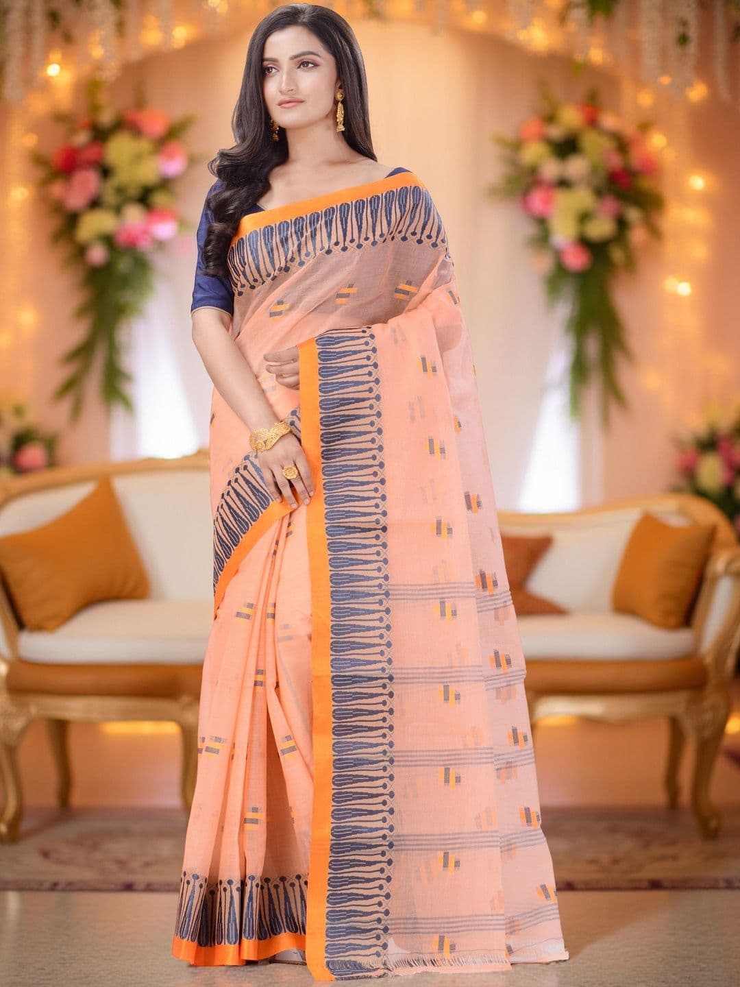 TANTLOOM Ethnic Motifs Woven Design Pure Cotton Taant Saree - view 1
