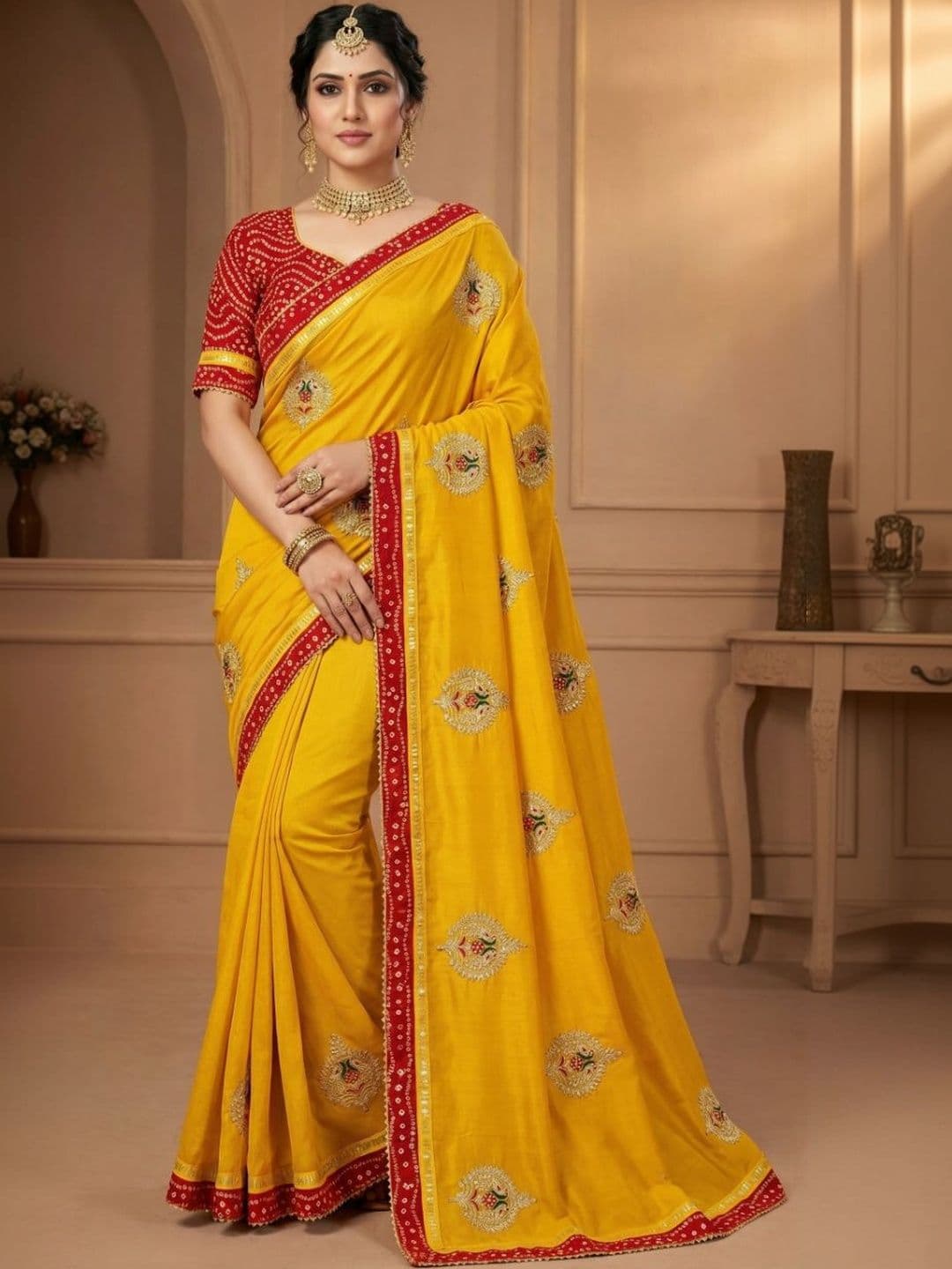 KALINI Ethnic Motifs Embroidered Silk Blend Heavy Work Saree - view 1