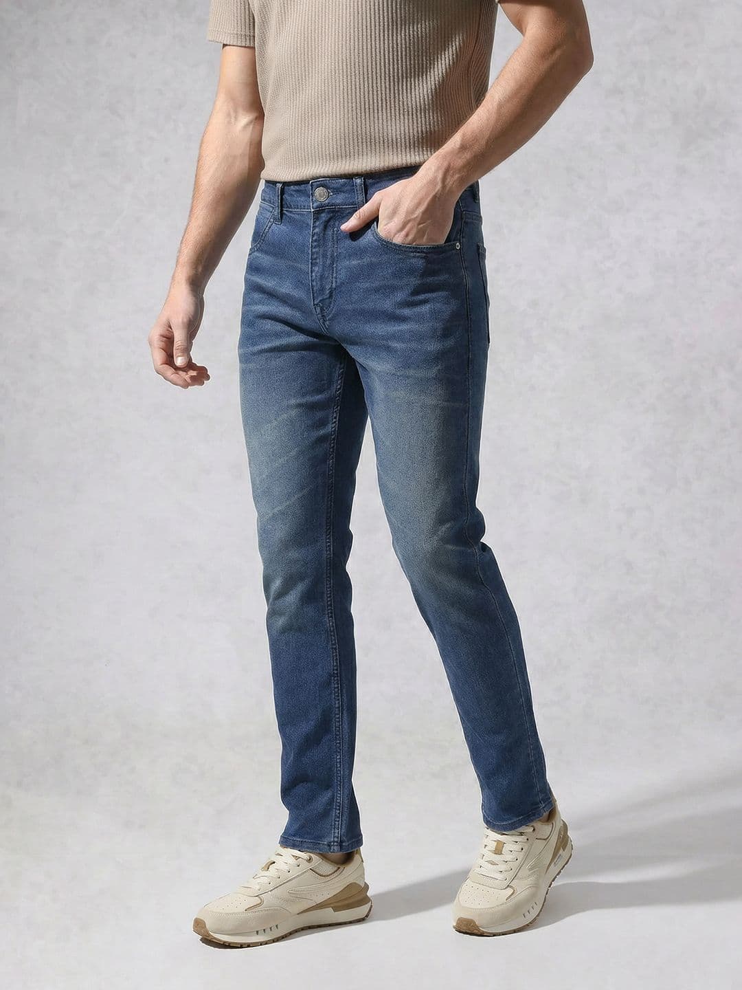 WROGN Men Slim Fit Mid-Rise Heavy Fade Stretchable Jeans - view 1