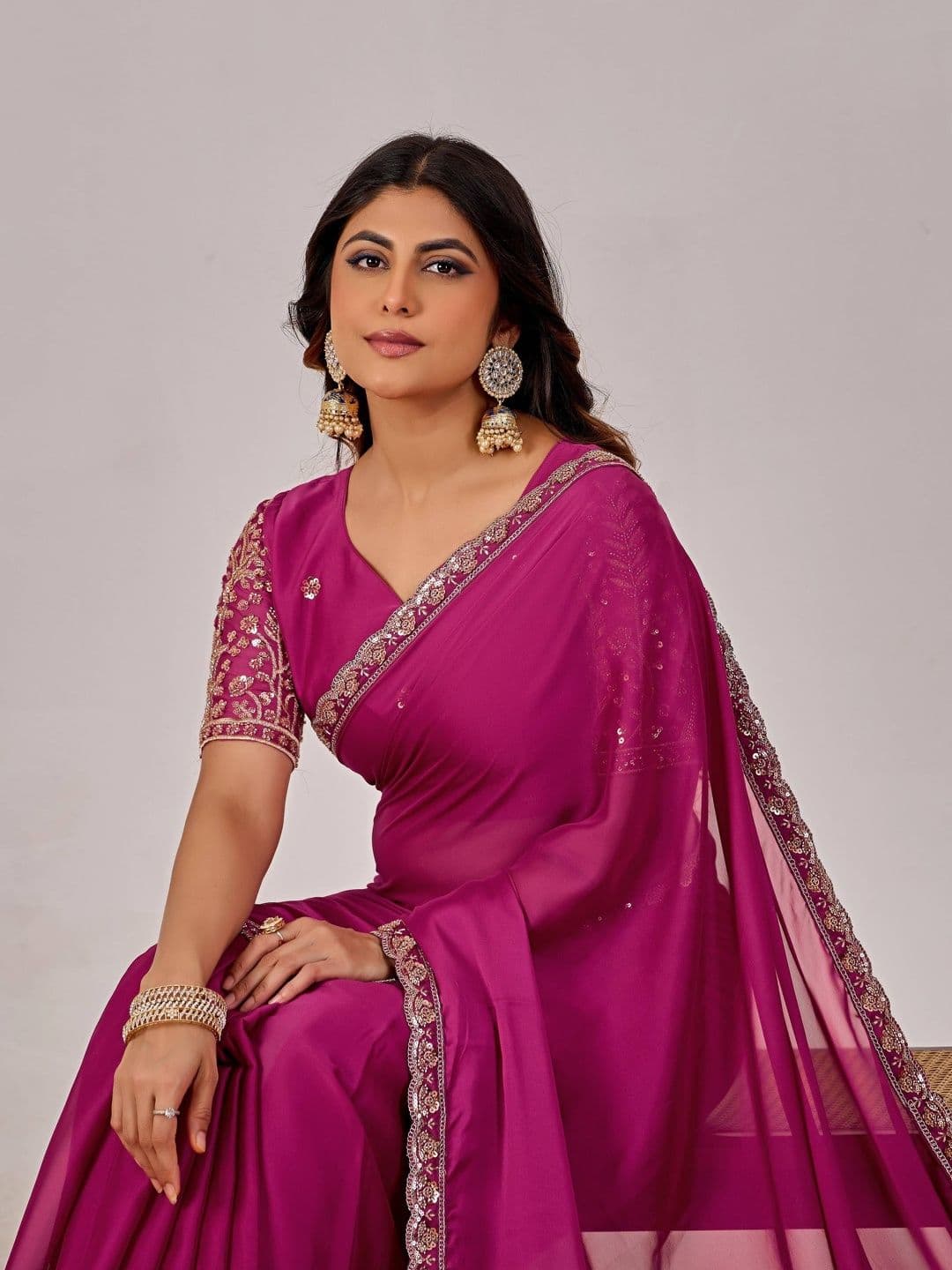 K 5 Fashion Embellished Embroidered Pure Georgette Ikat Saree - view 1