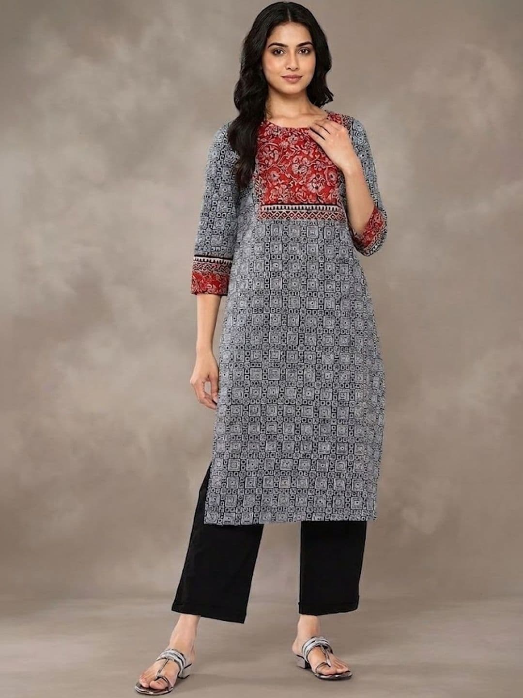Navibhu Printed Cotton Office-Wear Ethnic Motifs Printed Indie Prints Kurta - view 1
