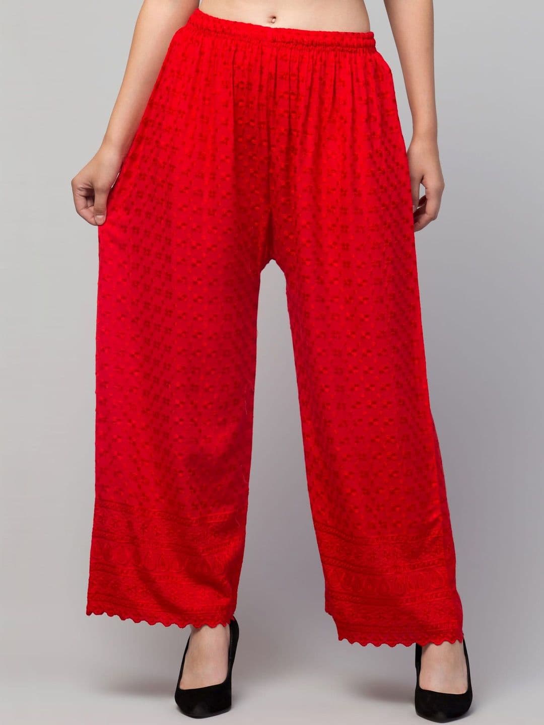 SHAUKIYA Women Ethnic Motifs Embroidered Flared Knitted Ethnic Palazzos - view 1