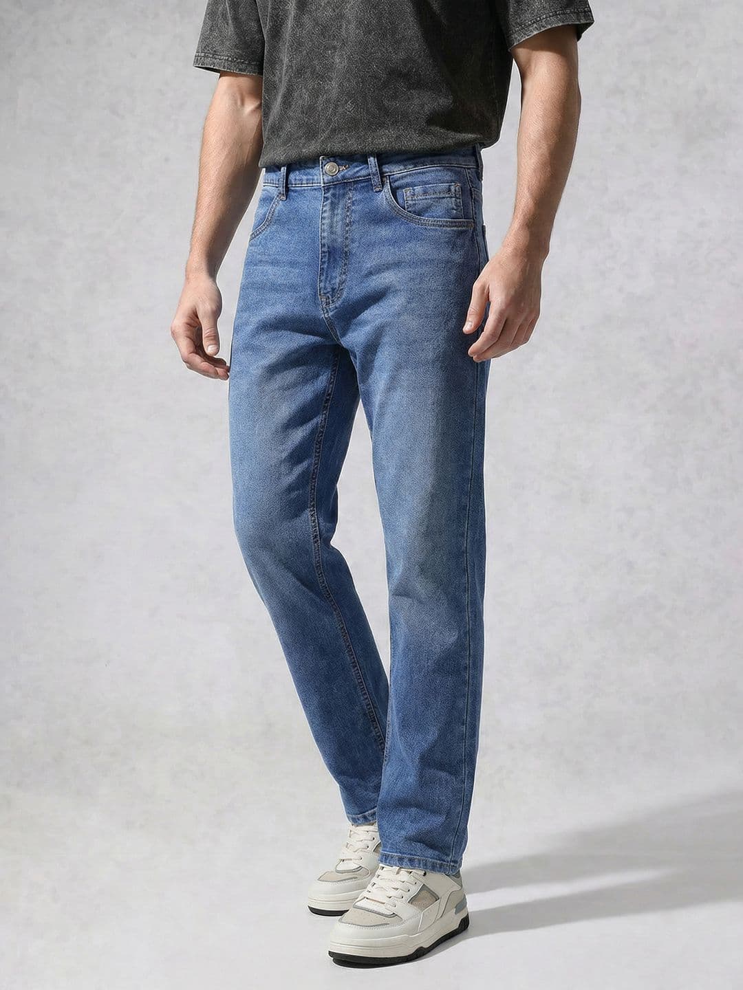 WROGN Men Anti Straight Fit Mid-Rise Light Fade Stretchable Jeans - view 1