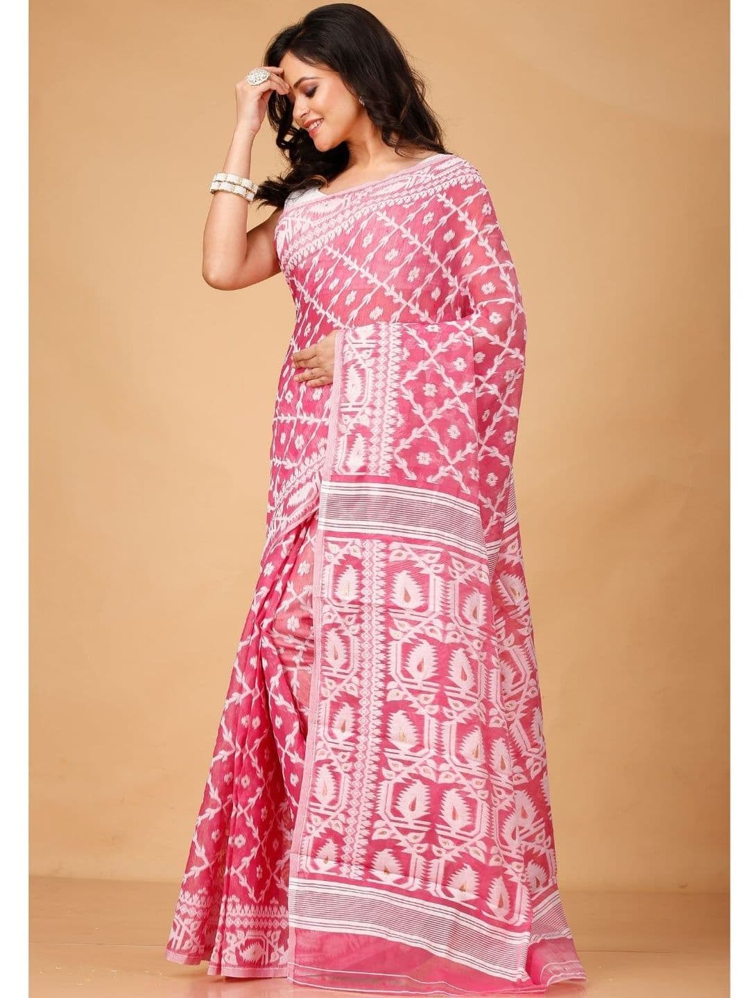Grivana Ethnic Motifs Woven Design Zari Pure Cotton Jamdani Saree With Blouse Piece - view 1