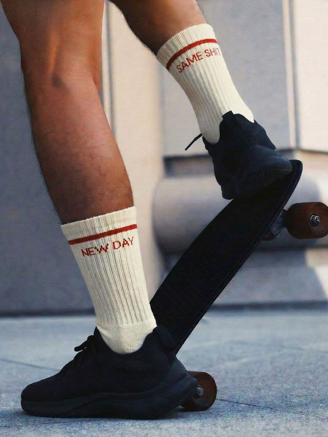 The Souled Store Unisex New day White Red Fun font Crew Length Socks - view 1
