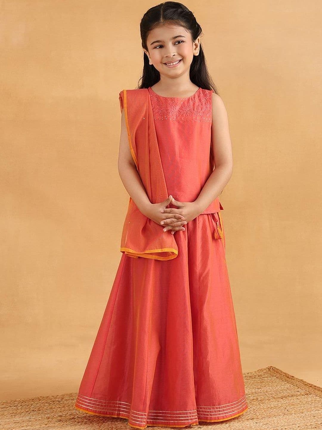 Fabindia Girls Embellished Sequinned Ready to Wear Lehenga & Blouse With Dupatta - view 1