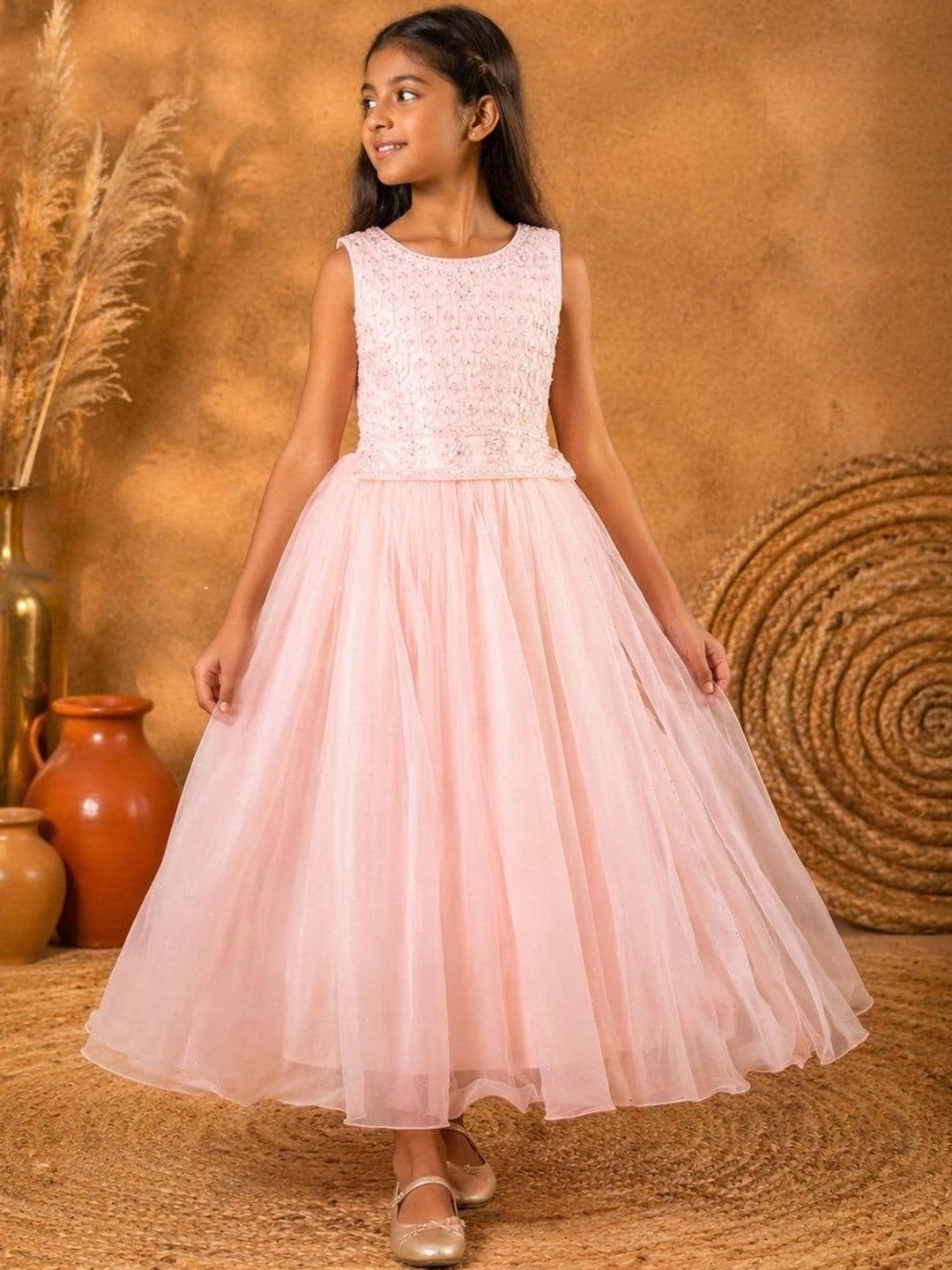 BAESD Girls Embellished Beads and Stones Ready to Wear Lehenga & - view 1